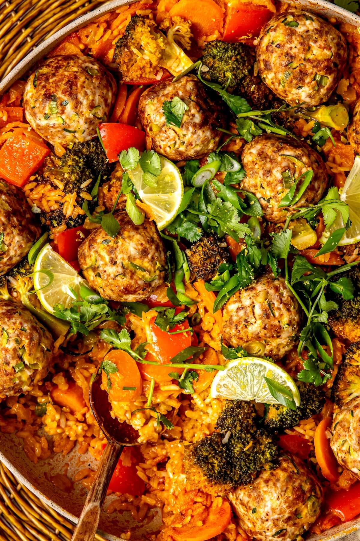 One Pot Turkey Thai Curry Meatballs and Rice - Olivia Adriance