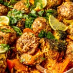 One Pot Turkey Thai Curry Meatballs and Rice - Olivia Adriance