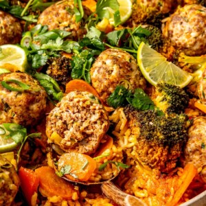 One Pot Turkey Thai Curry Meatballs and Rice - Olivia Adriance