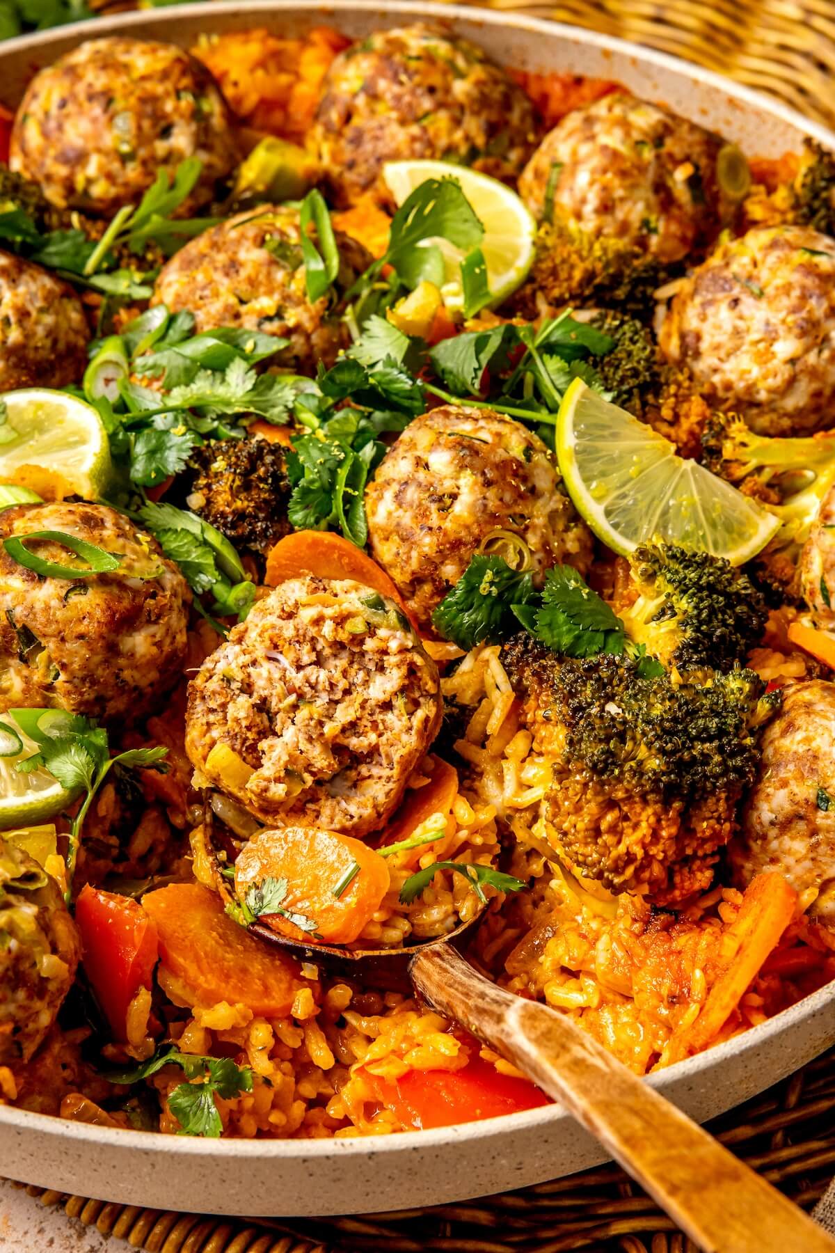 One Pot Turkey Thai Curry Meatballs and Rice - Olivia Adriance