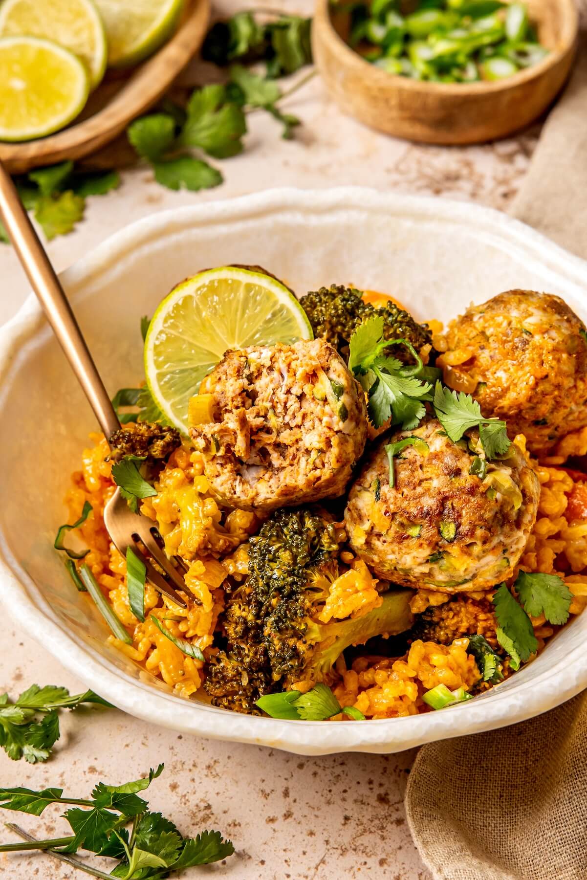 One Pot Turkey Thai Curry Meatballs and Rice - Olivia Adriance
