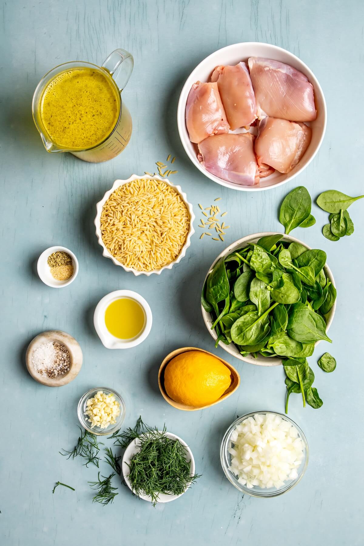 Ingredients for One Pot Greek Lemon Chicken and Orzo - Olivia Adriance