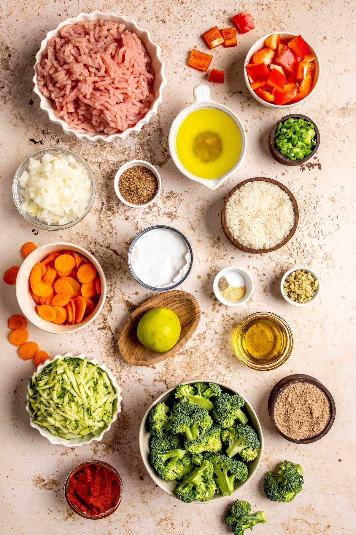 Ingredients for One Pot Turkey Thai Curry Meatballs and Rice - Olivia Adriance