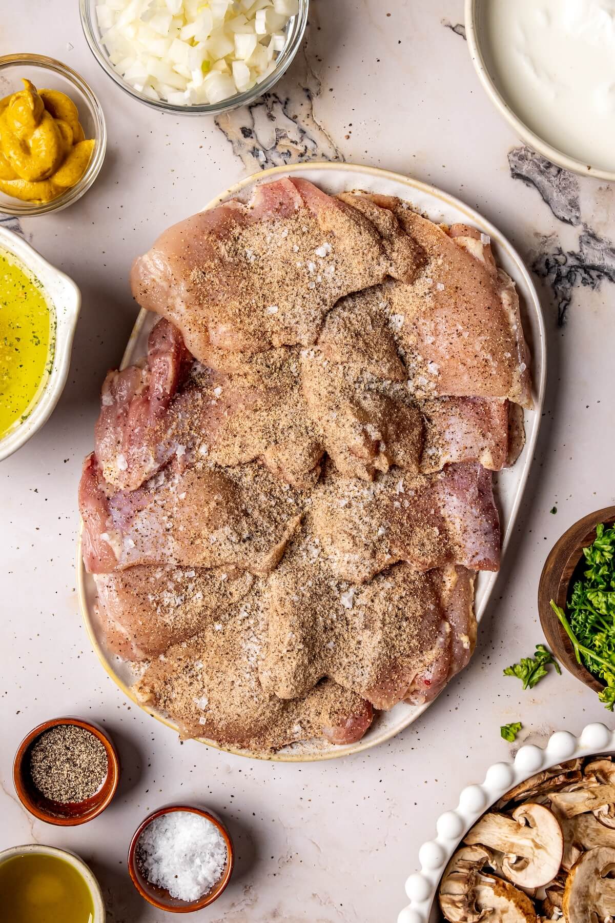 Ingredients for Creamy Mushroom Chicken Bake - Olivia Adriance