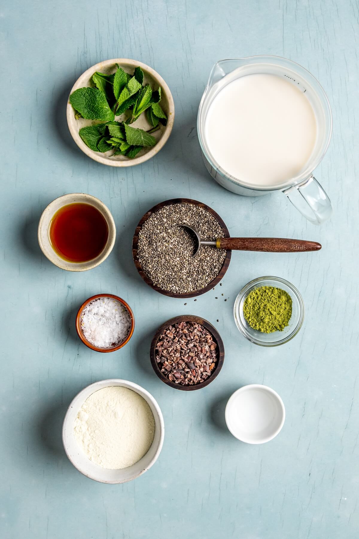 Ingredients for High Protein Mint Chip Chia Pudding - Olivia Adriance