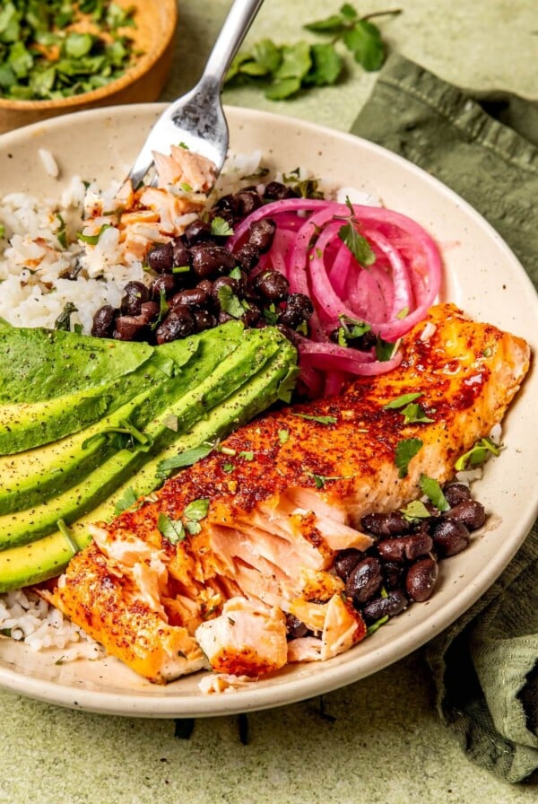 Sweet and Smoky Salmon Burrito Bowls - Olivia Adriance