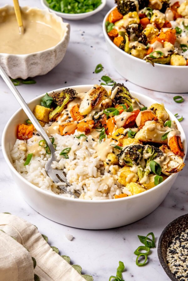 Creamy Coconut Rice Bowls with Roasted Veggies - Olivia Adriance
