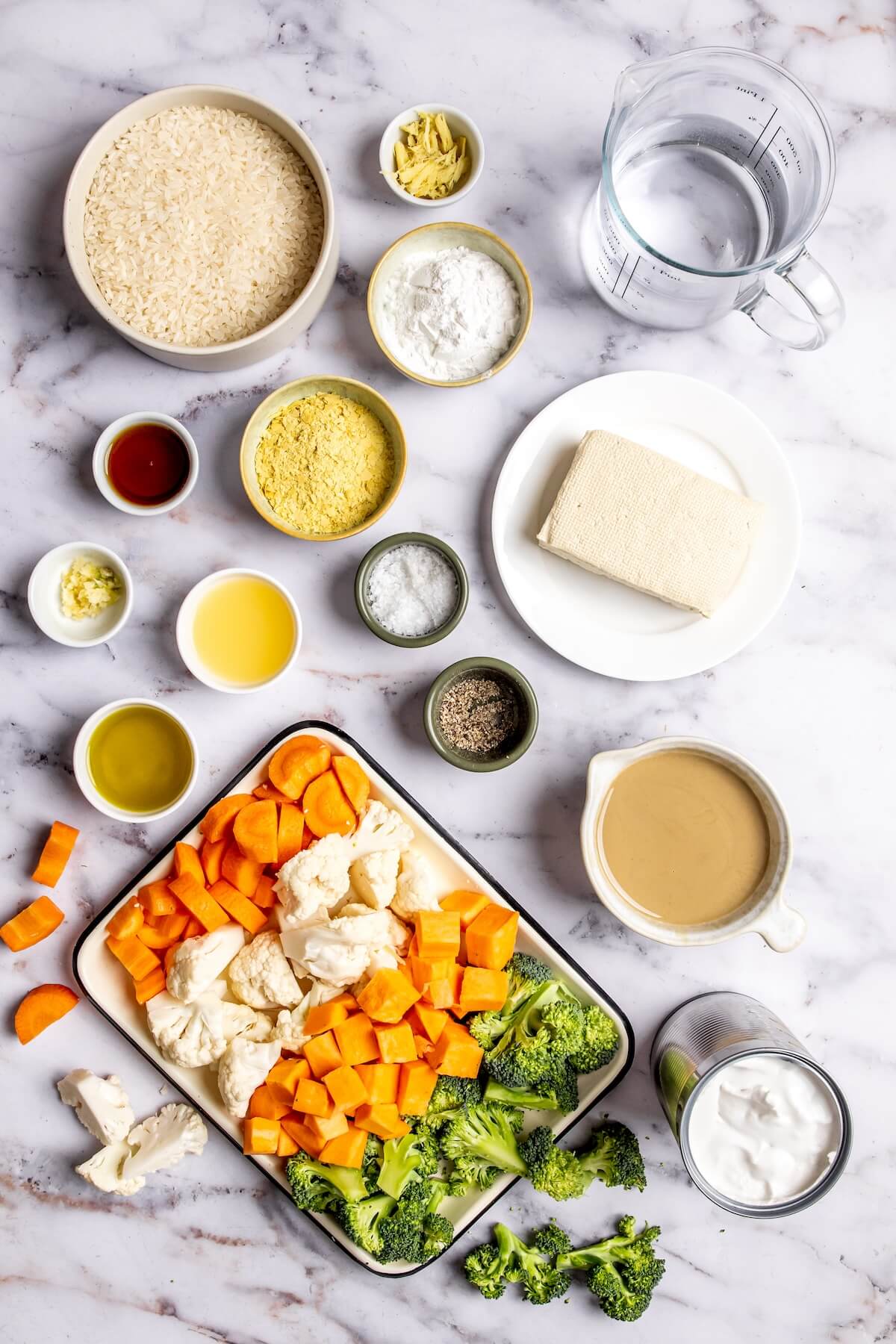 Ingredients for Creamy Coconut Rice Bowls with Roasted Veggies - Olivia Adriance