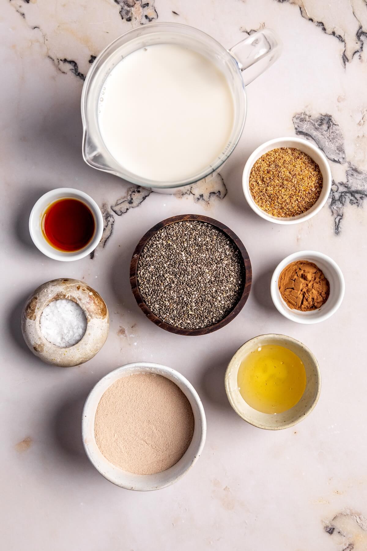 Ingredients for High Protein Chocolate Chia Pudding - Olivia Adriance