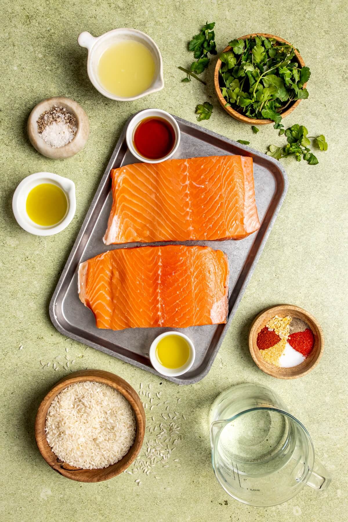 Ingredients for Sweet and Smoky Salmon Burrito Bowls - Olivia Adriance