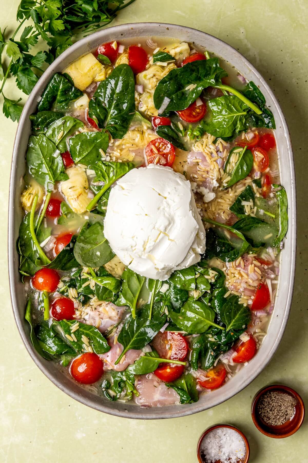 How to Make Spinach Artichoke Chicken Bake with Orzo Step 4 - Olivia Adriance