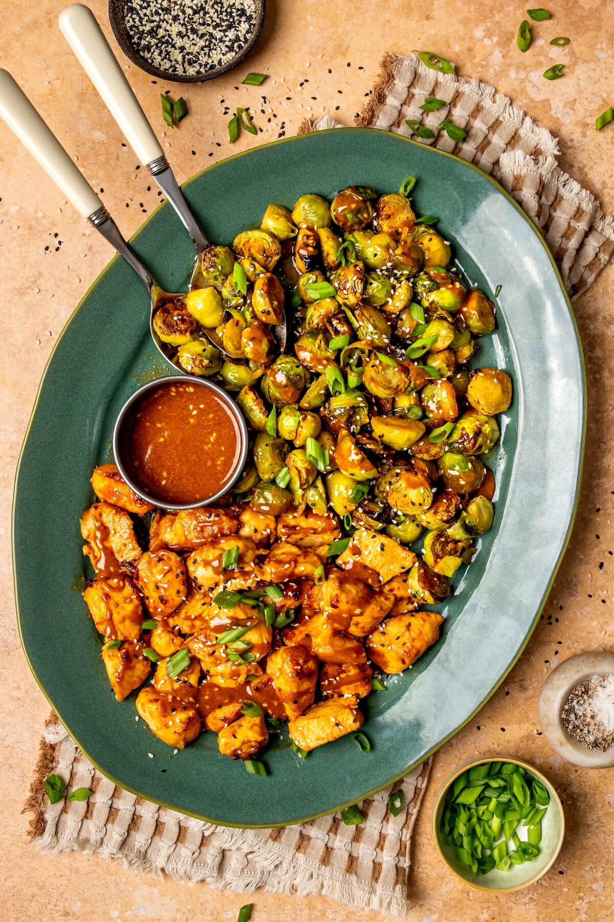 Sheet Pan Sesame Chicken and Brussels Sprouts - Olivia Adriance
