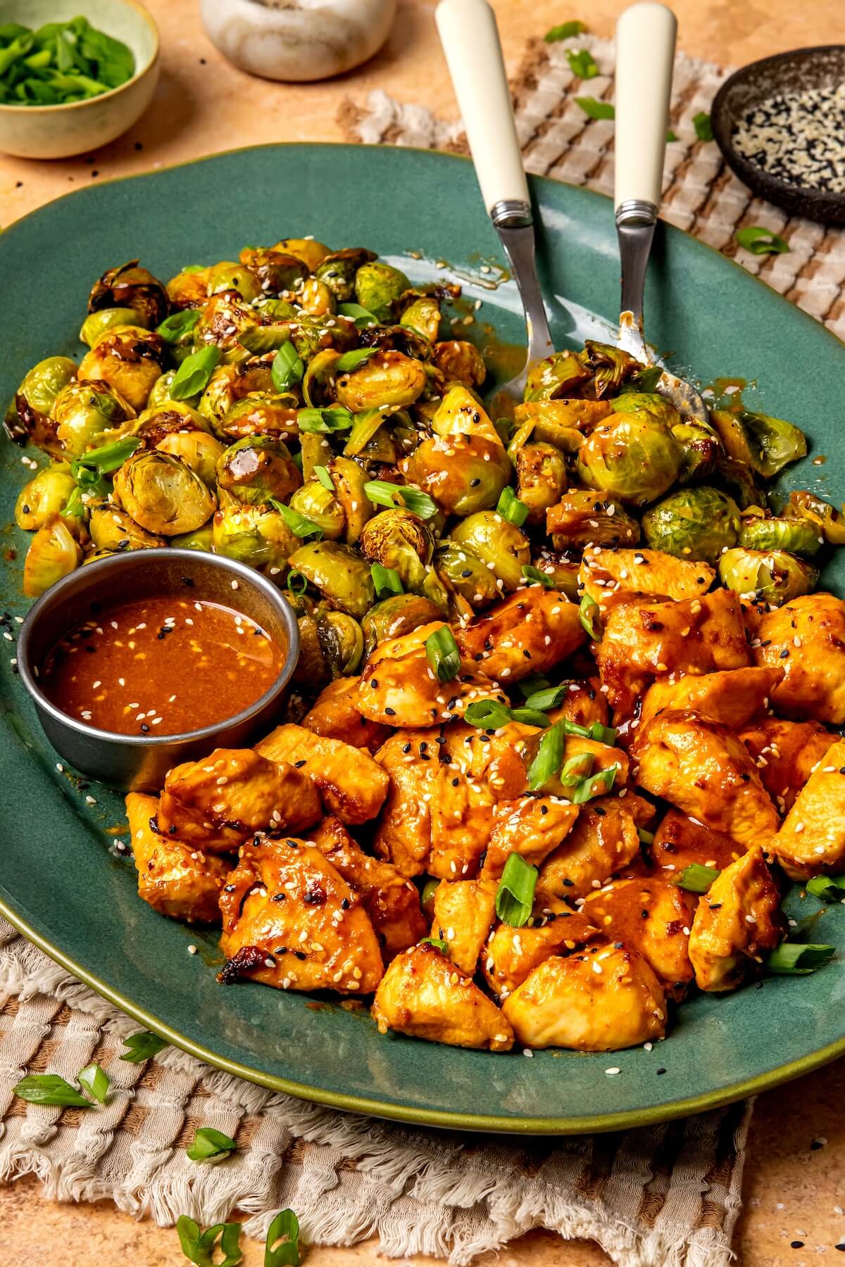 Sheet Pan Sesame Chicken and Brussels Sprouts - Olivia Adriance