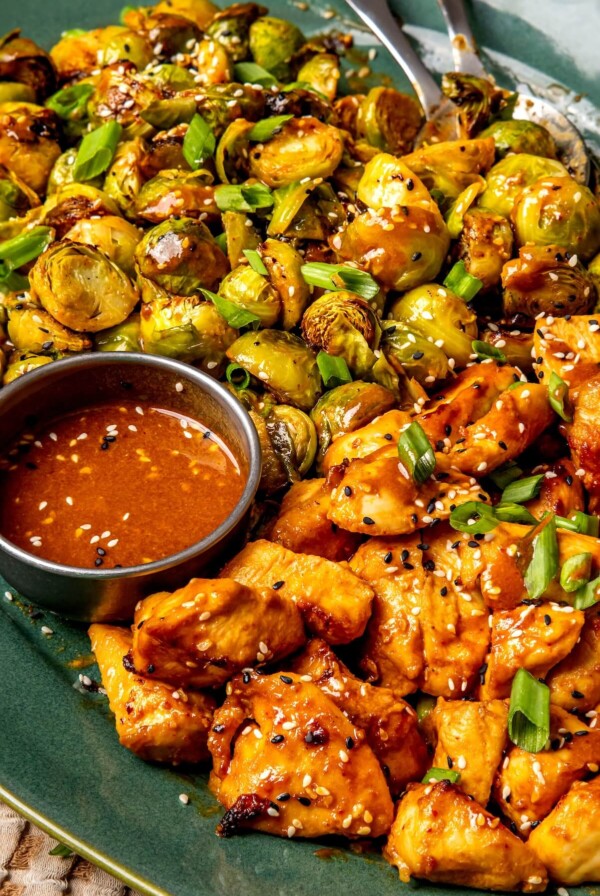 Sheet Pan Sesame Chicken and Brussels Sprouts - Olivia Adriance