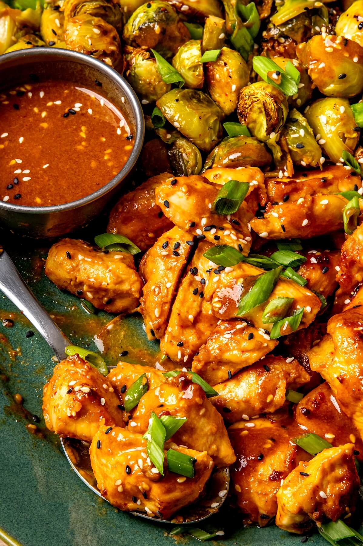 Sheet Pan Sesame Chicken and Brussels Sprouts - Olivia Adriance