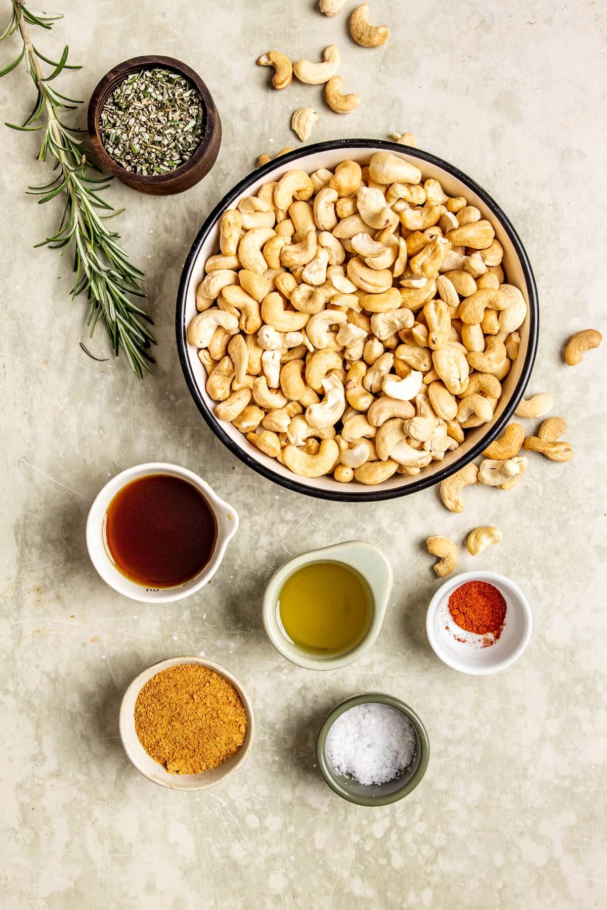Ingredients for Spiced Rosemary Roasted Cashews - Olivia Adriance