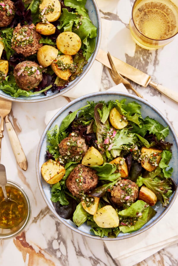 Chimichurri Meatballs and Roasted Potatoes - Olivia Adriance